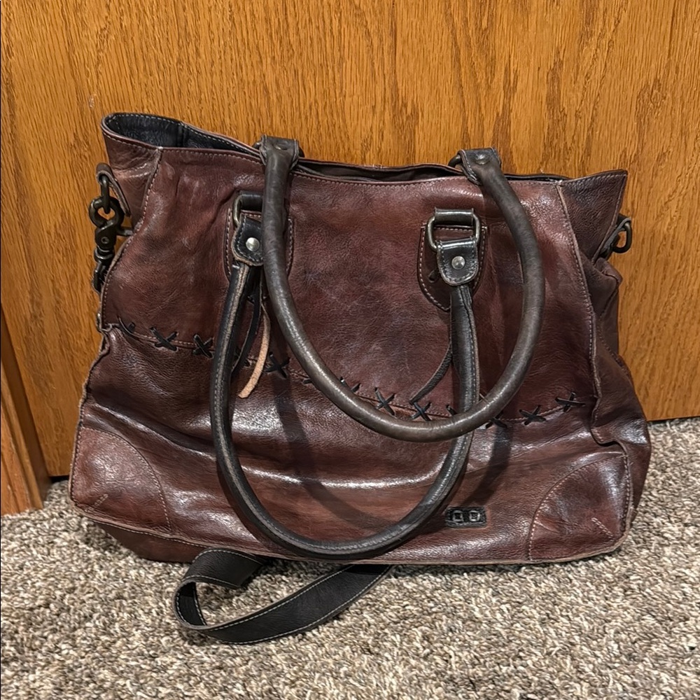Bed Stu Brown Leather Tote with Distressed Finish and Dual Handles